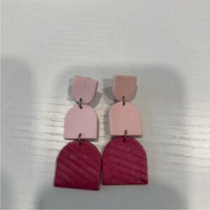 Pink and Dark Pink Geometric Earrings
